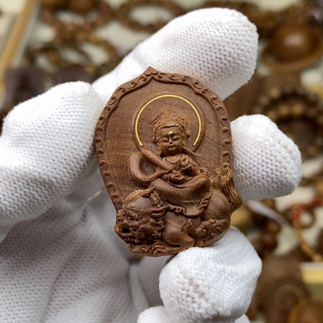 檀香木吊坠印度迈索尔老山檀3.0文殊菩萨微瑕