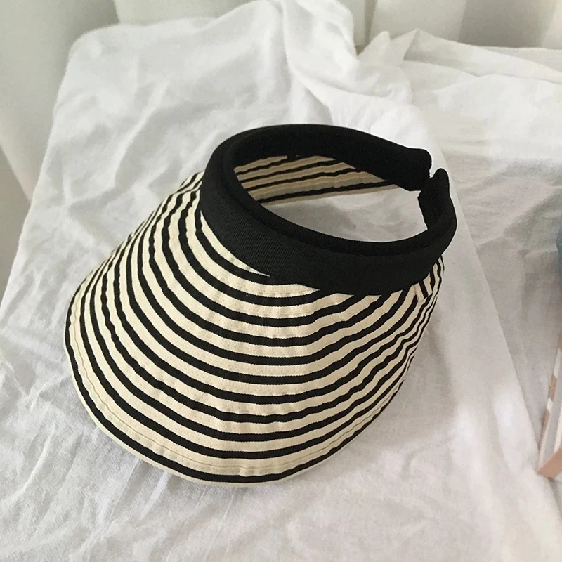 【WE】 发箍式条纹无顶可折叠大檐遮阳帽