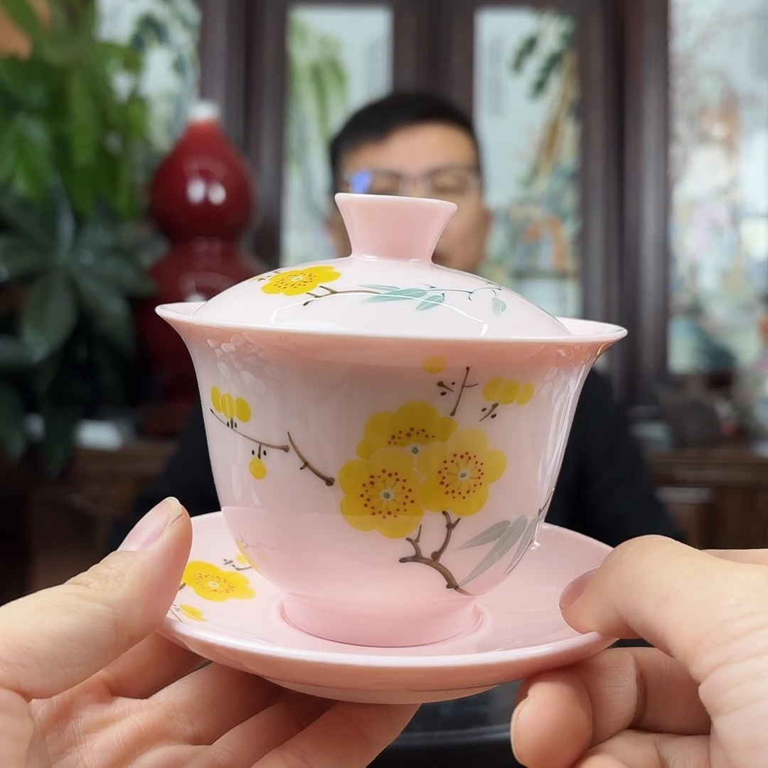 摆件陶景德镇陶瓷手工盖碗