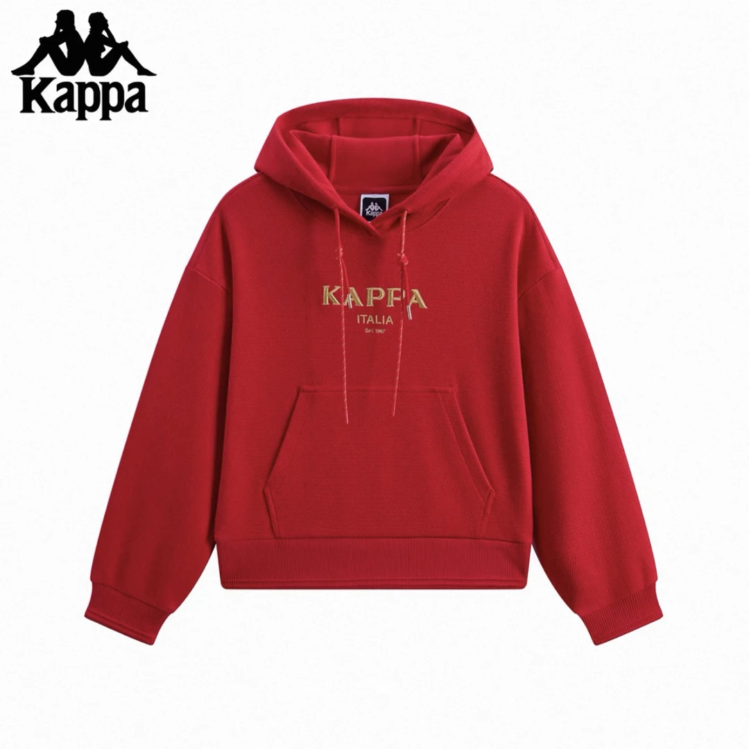 kappa 新年情侣红卫衣 女款戴帽套头/男款圆领套头