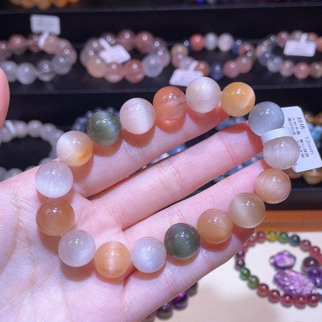 水晶手链未镶嵌兔毛手链，晶体通透12