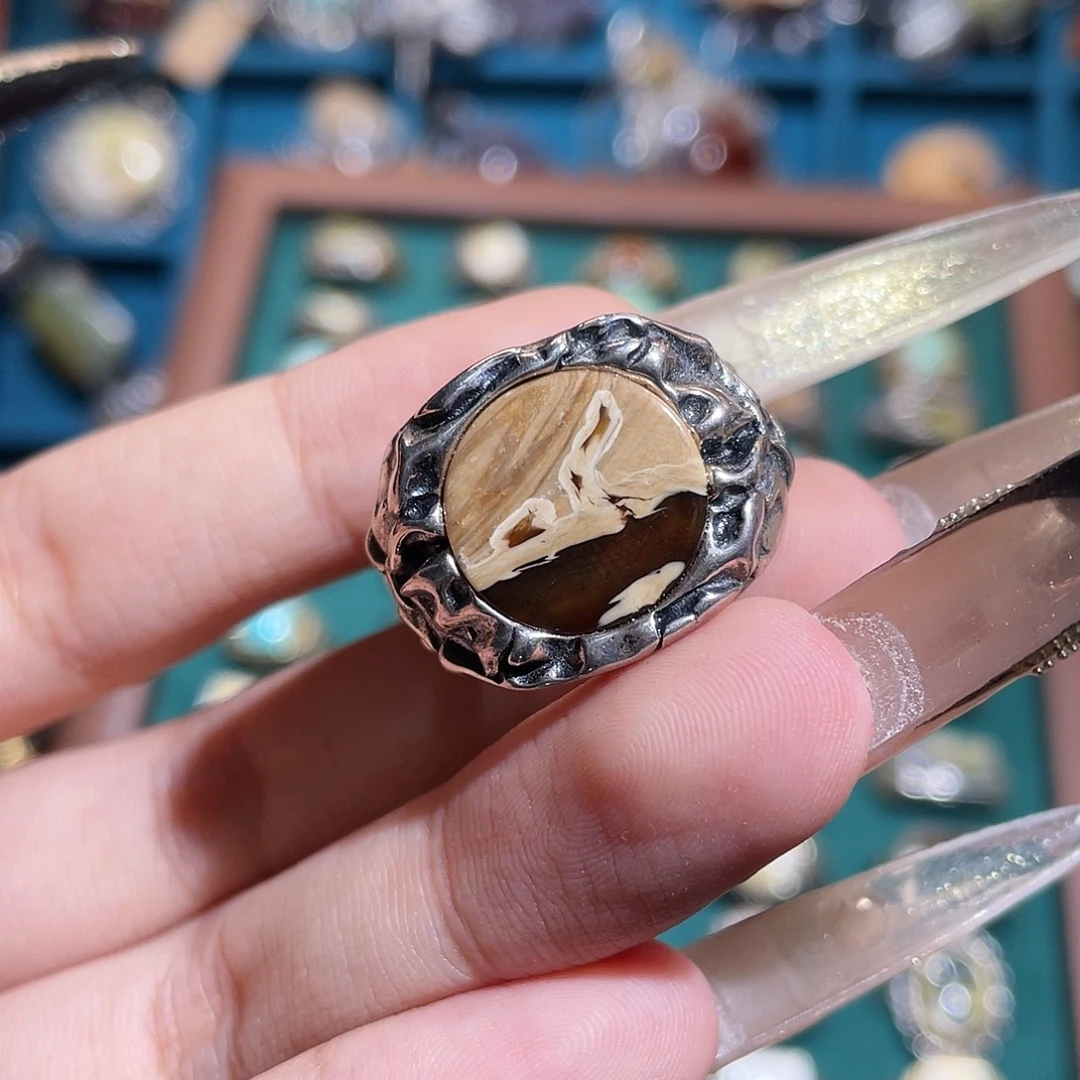 琥珀银S925镶嵌戒指