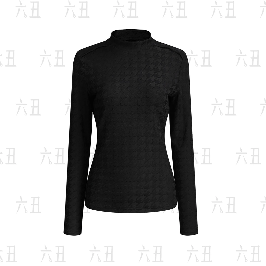 【六丑】新款高级感气质修身显瘦千鸟格打底针织衫上衣410ZZS0037