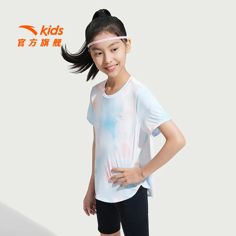 安踏儿童女大童针织短t2025夏新款透气舒适青少年圆领运动短袖