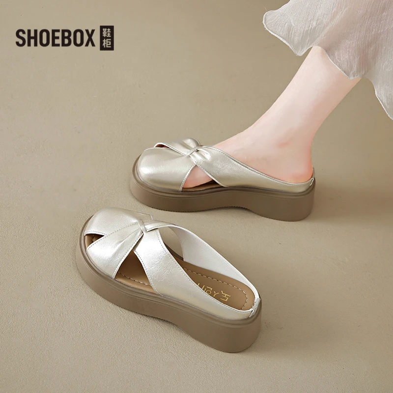 SHOEBOX鞋柜厚底半拖鞋女2025夏外穿懒人一脚蹬凉拖鞋女鞋百搭鞋