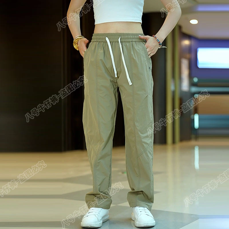 接潮 直筒工装阔腿裤男2025新款绿色简约抽绳百搭休闲裤子男款夏
