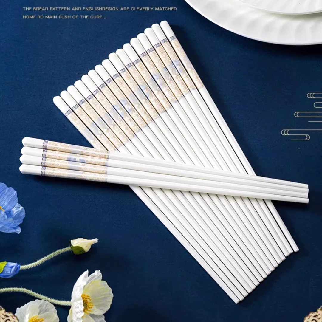 景德镇陶瓷筷子易清洗防滑家用10双装防霉抗摔耐高温强化瓷公筷子