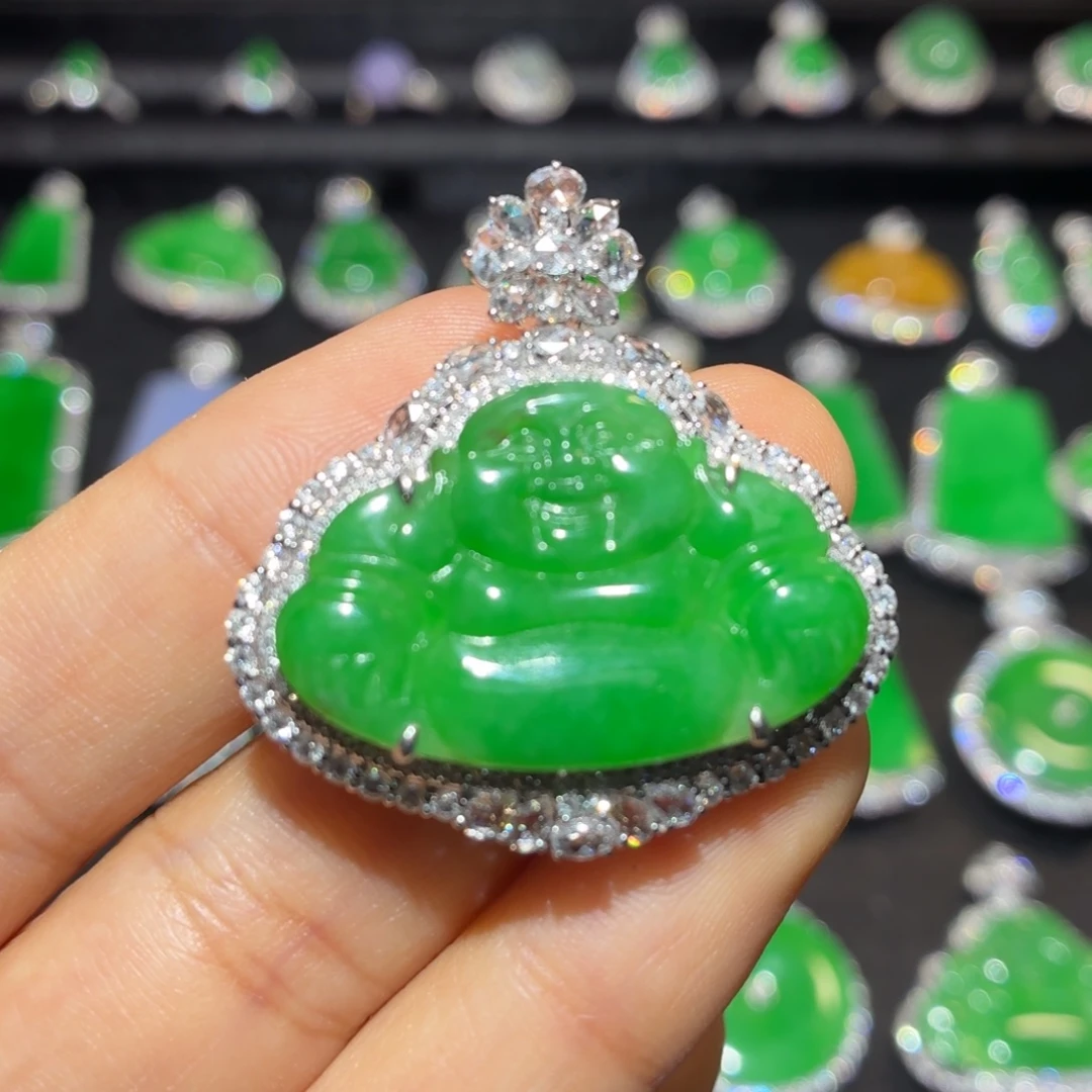 翡翠18K金镶嵌吊坠(不含链)翡翠