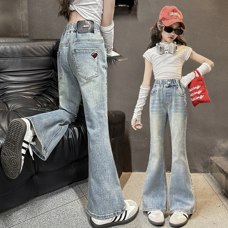 女童裤子春秋款儿童牛仔裤春装新款喇叭裤洋气春季新品中大童春款