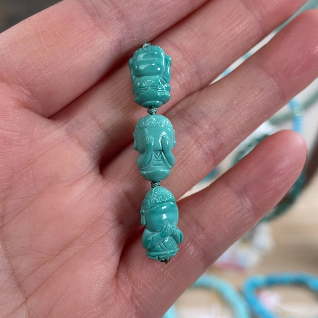 绿松石未镶嵌套链8+精品瓷釉级三不佛