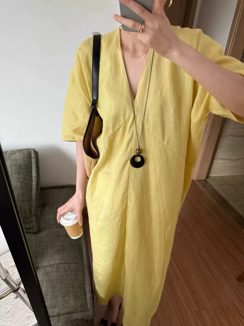 春夏「lost in dream」法式立裁茧型连衣裙亚麻优雅浪漫高级感