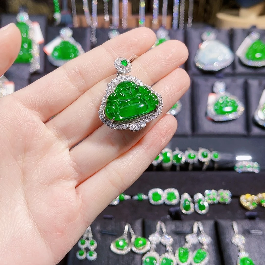 翡翠吊坠(不含链)银S925镶嵌佛公