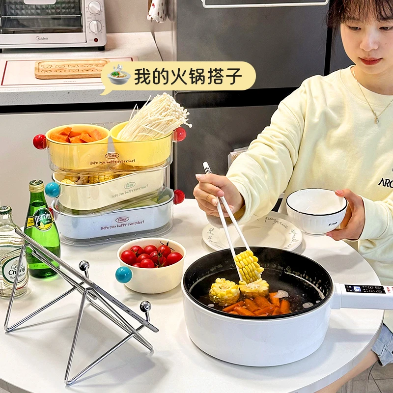 家用火锅配菜沥水盘可叠加厨房蔬菜食材多功能双层带盖防尘备菜盘