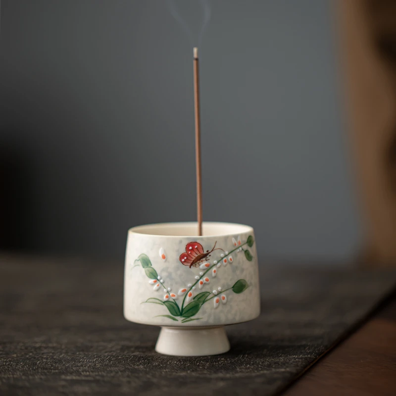 百垚手绘文心兰香插香座家用茶桌香炉线香点香中式小号创意摆件