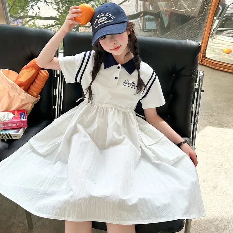 【丫丫童装】2025夏季新款女大童字母印花polo连衣裙休闲百搭-K879
