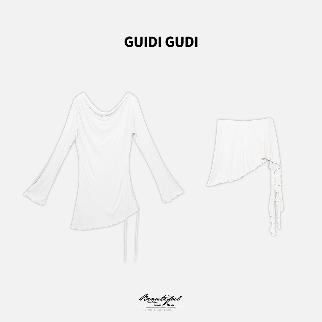 GUIDI GUDI【虚构】黄加蓝两件套T恤+半裙套装 D