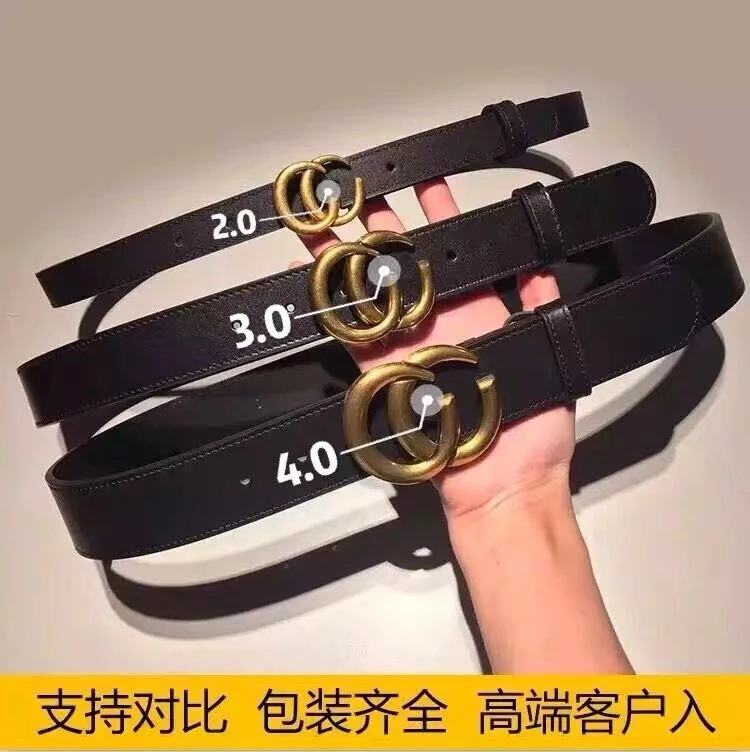 法国品级进口头层牛皮时尚百搭皮带双G复古做旧女士铜扣腰带3.0cm