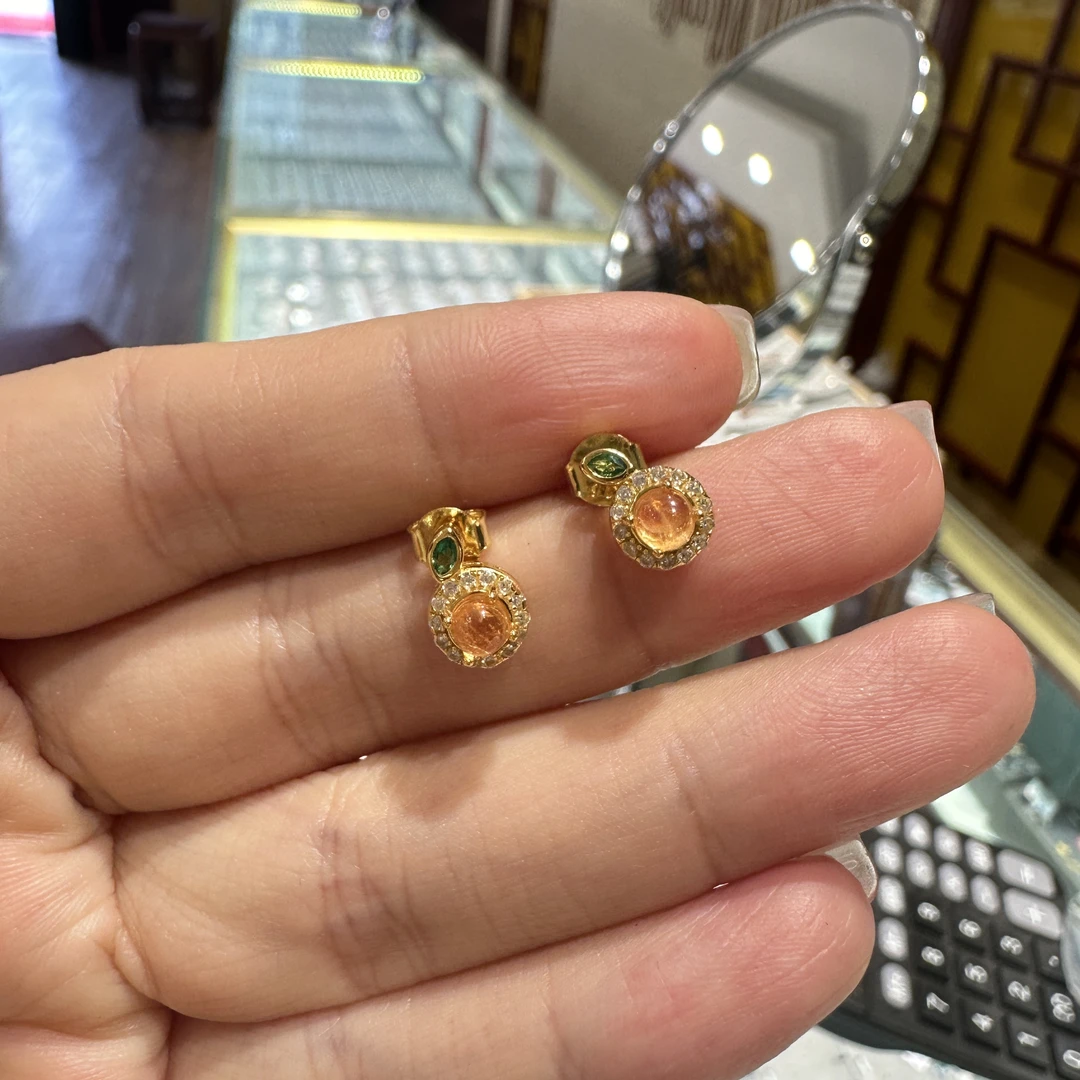 【492】天然芬达耳钉银S925