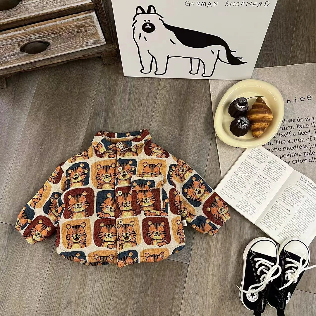 儿童秋冬卡通满印彩色小老虎加棉外套H1750