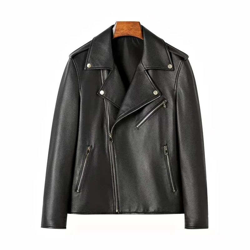 春秋海宁男士潮流短款机车小牛皮外套真皮夹克时尚百搭