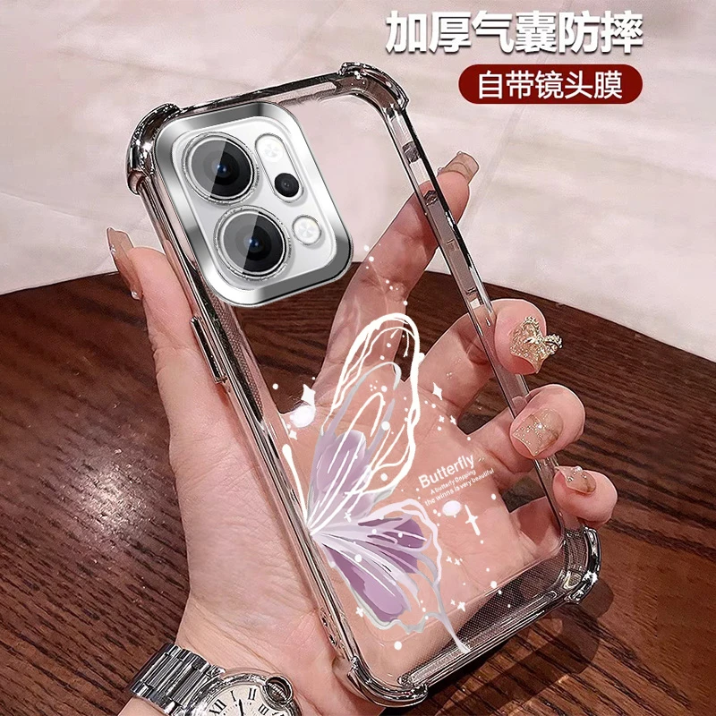 蝴蝶适用oppofindx9手机壳女士四角防摔Findx9Pro全包镜头膜ins风