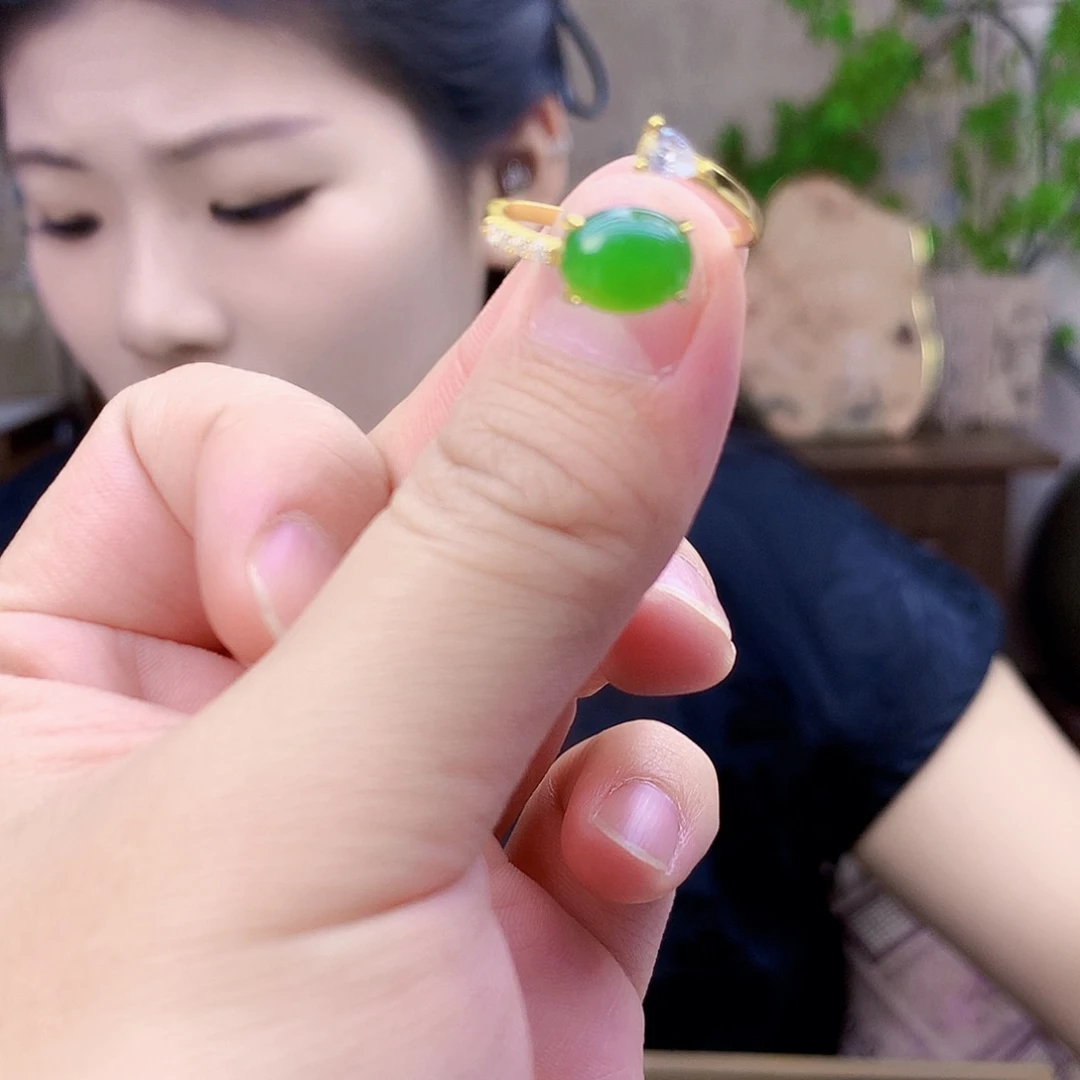 和田玉（碧玉）银S925镶嵌吊坠(不含链)戒指