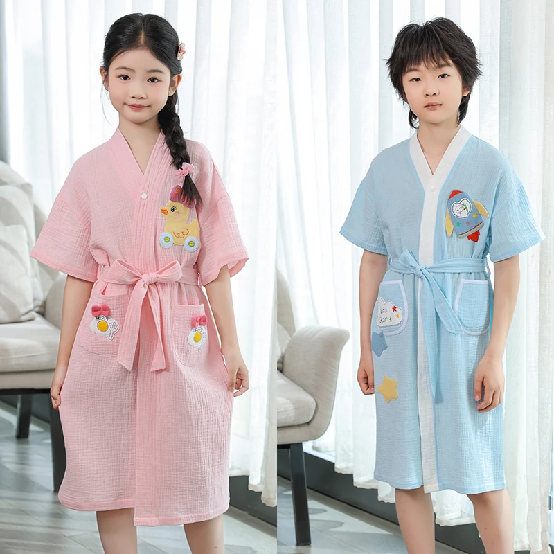 【如之纺】春夏儿童可穿式浴巾卡通浴裙洗澡吸水家用纯棉纱布浴袍