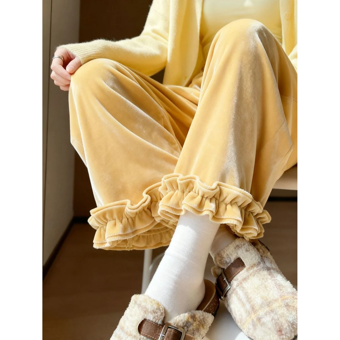 时尚简约秋冬季慵懒风高级感显气质通勤百搭洋气显瘦丝绒阔腿裤裤