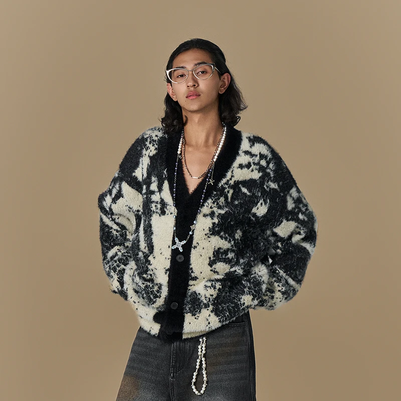 【INXX】潮牌柔软仿貂毛针织衫男甲骨文壁画提花毛衣女XRF4061701