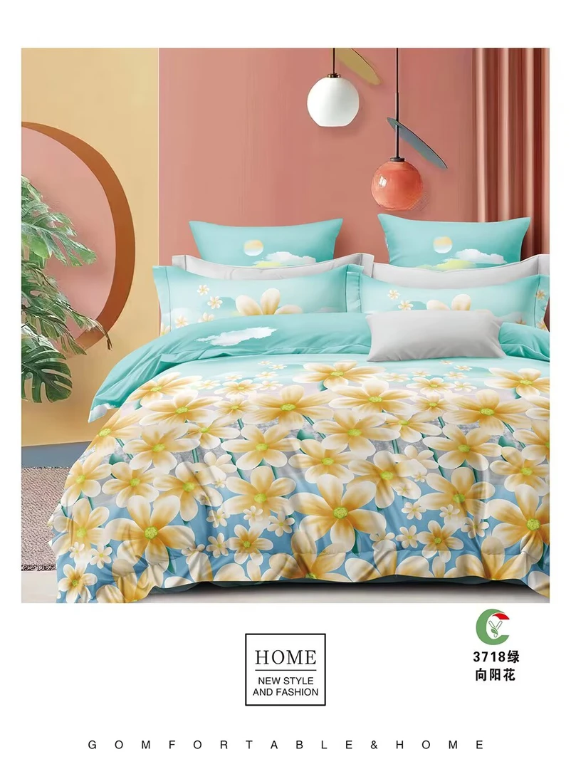 （渐变花语）2.5*2.5米长绒棉三件套加厚印花床单