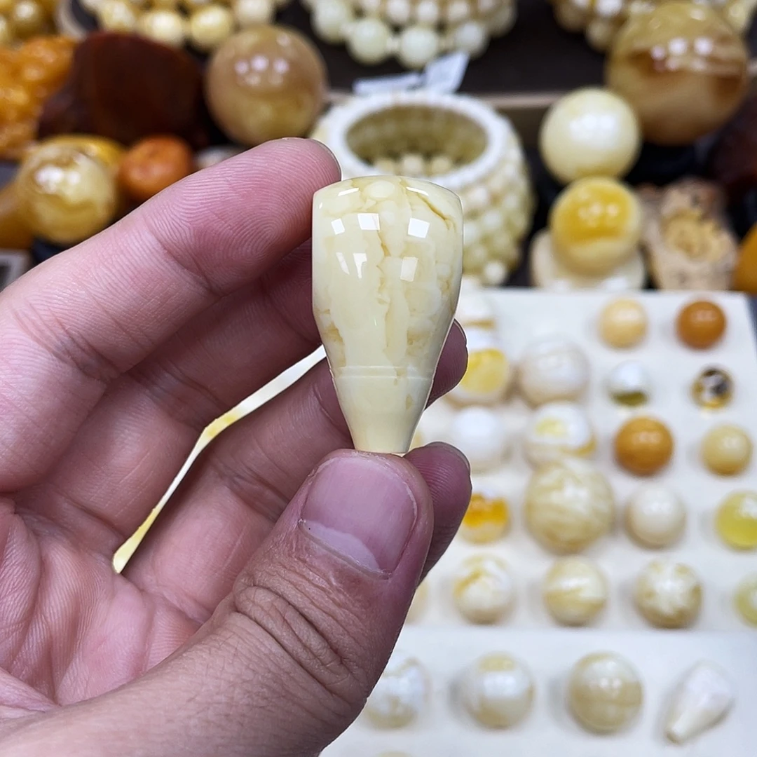 蜜蜡未镶嵌珠宝奇石18.6mm【氧化妖花石膏白】三通