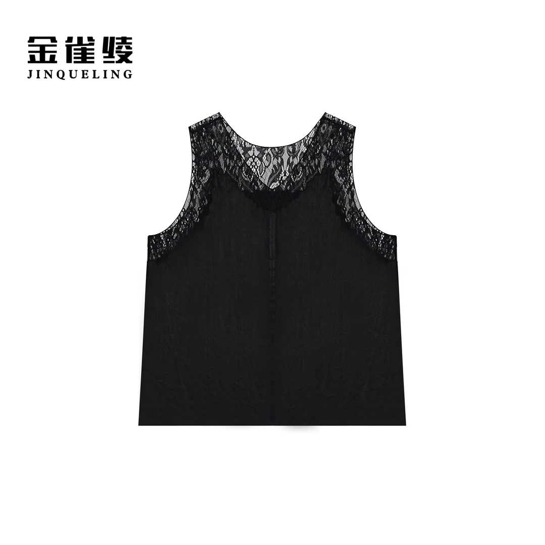 金雀绫【半山半水】桑蚕丝香云纱蕾丝时尚大码女装背心SZA1S158