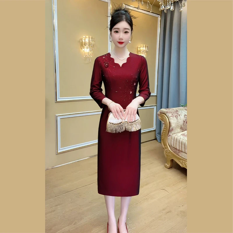 “玉润珠圆”喜婆婆喜妈妈礼服气质中老年女装春秋高贵婚宴长款大码