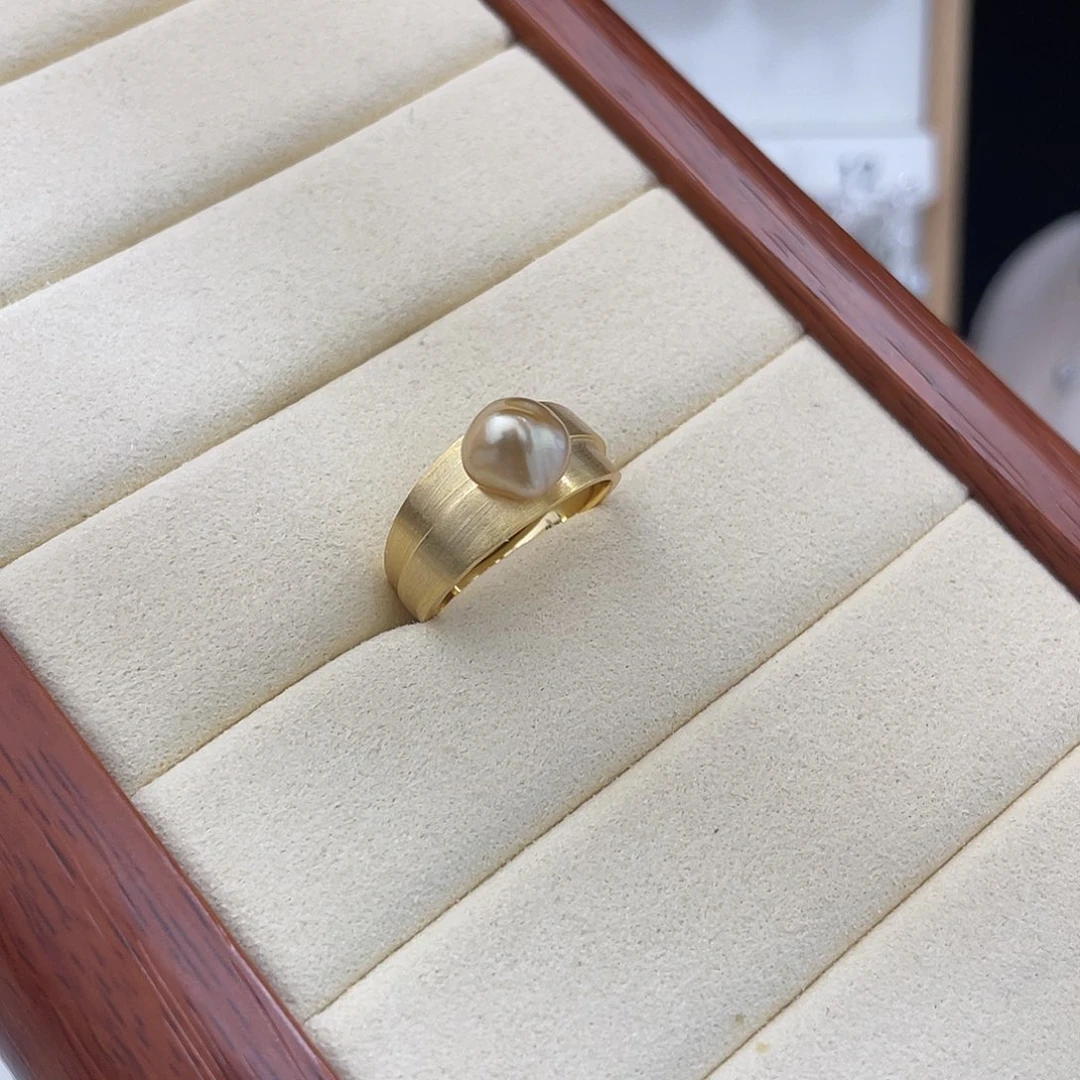 海水珍珠戒圈银S925镶嵌木**咚