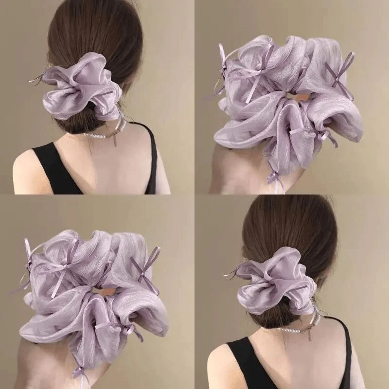 2025新款夏季超仙蕾丝圈扎马尾发圈韩系气质网纱蝴蝶结大肠发圈