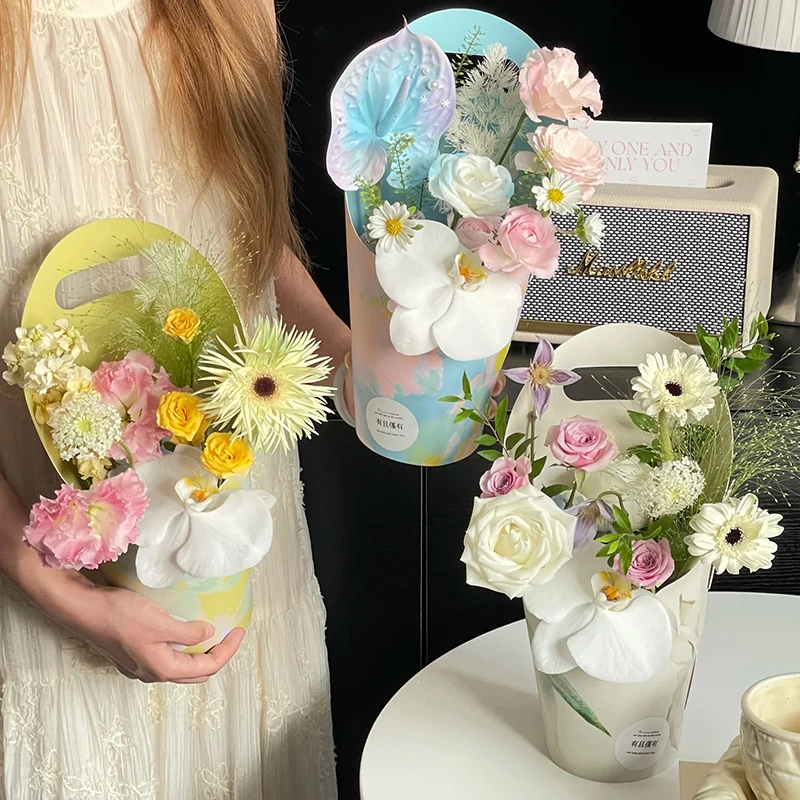 【花喜爱】节日新品ins风创意手提花盒鲜花束插花盒手工diy材料花店