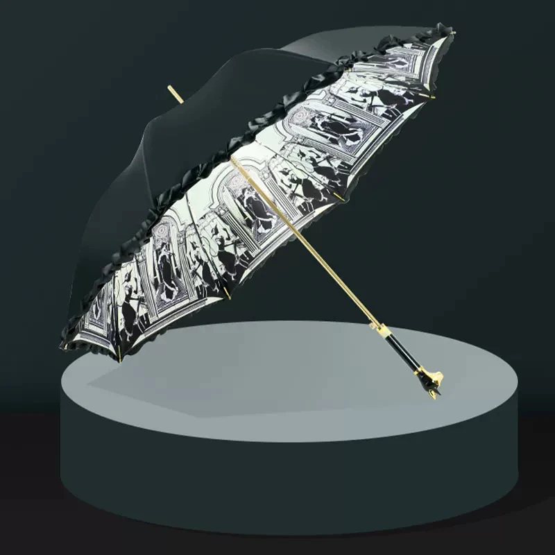 如馨·赫本猫长柄半自动晴雨两用伞-黑色伞布