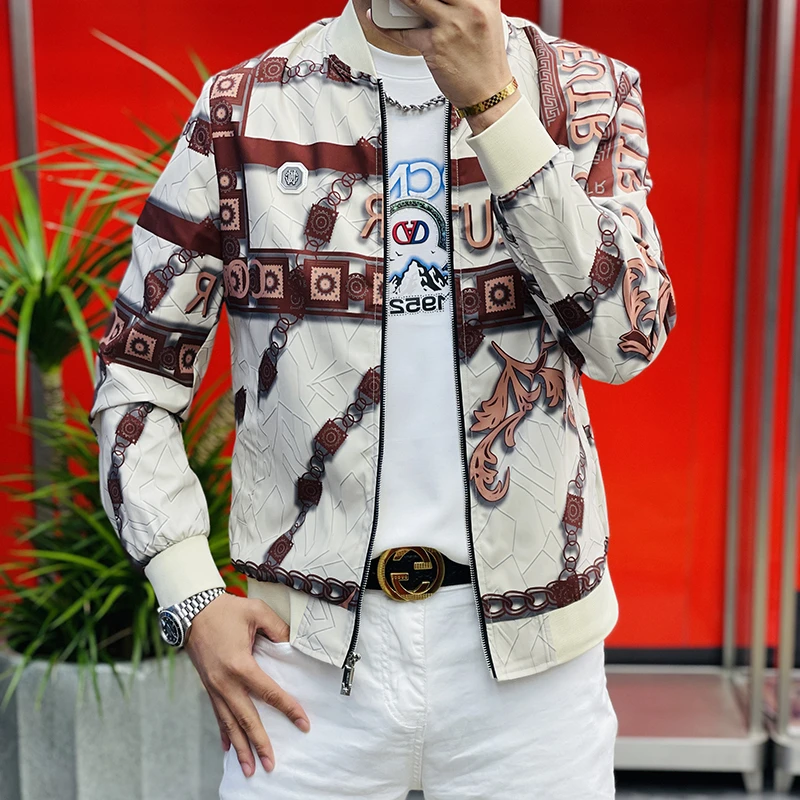 2025春季新款拉链连帽夹克时尚个性字母印花高品质修身帅气外套