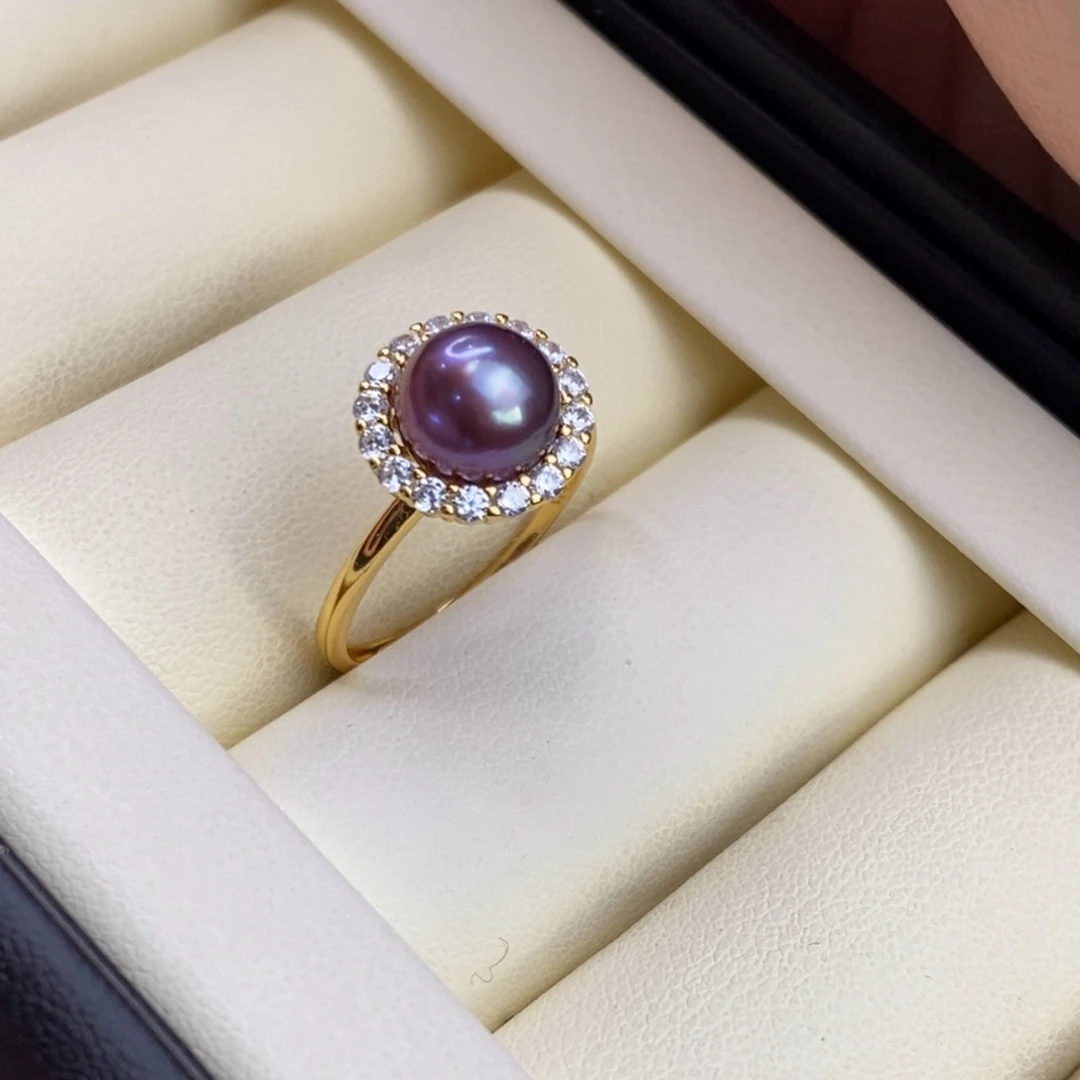 戒指银S925镀金镶嵌淡水珍珠特价微瑕