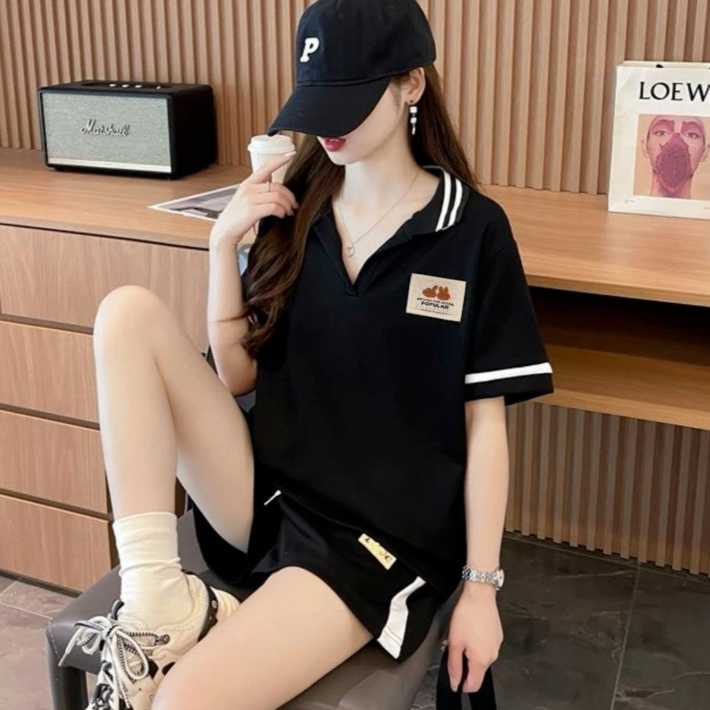 时尚韩系宽松显瘦女运动套装休闲短袖+短裤显高遮肉两件套潮穿搭