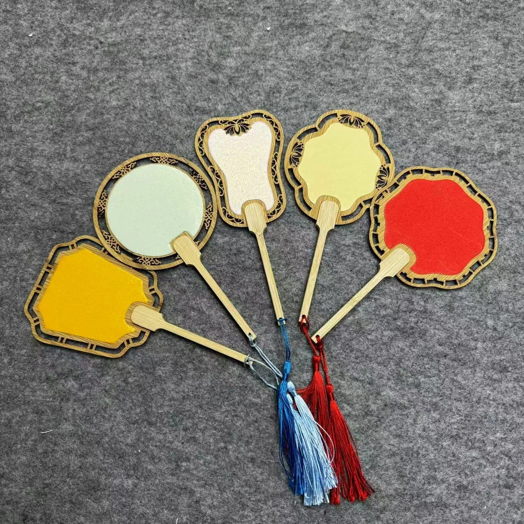 拍一份发10把【迷你鎏金木质镂空宣纸团扇】空白中国风国画书法扇子