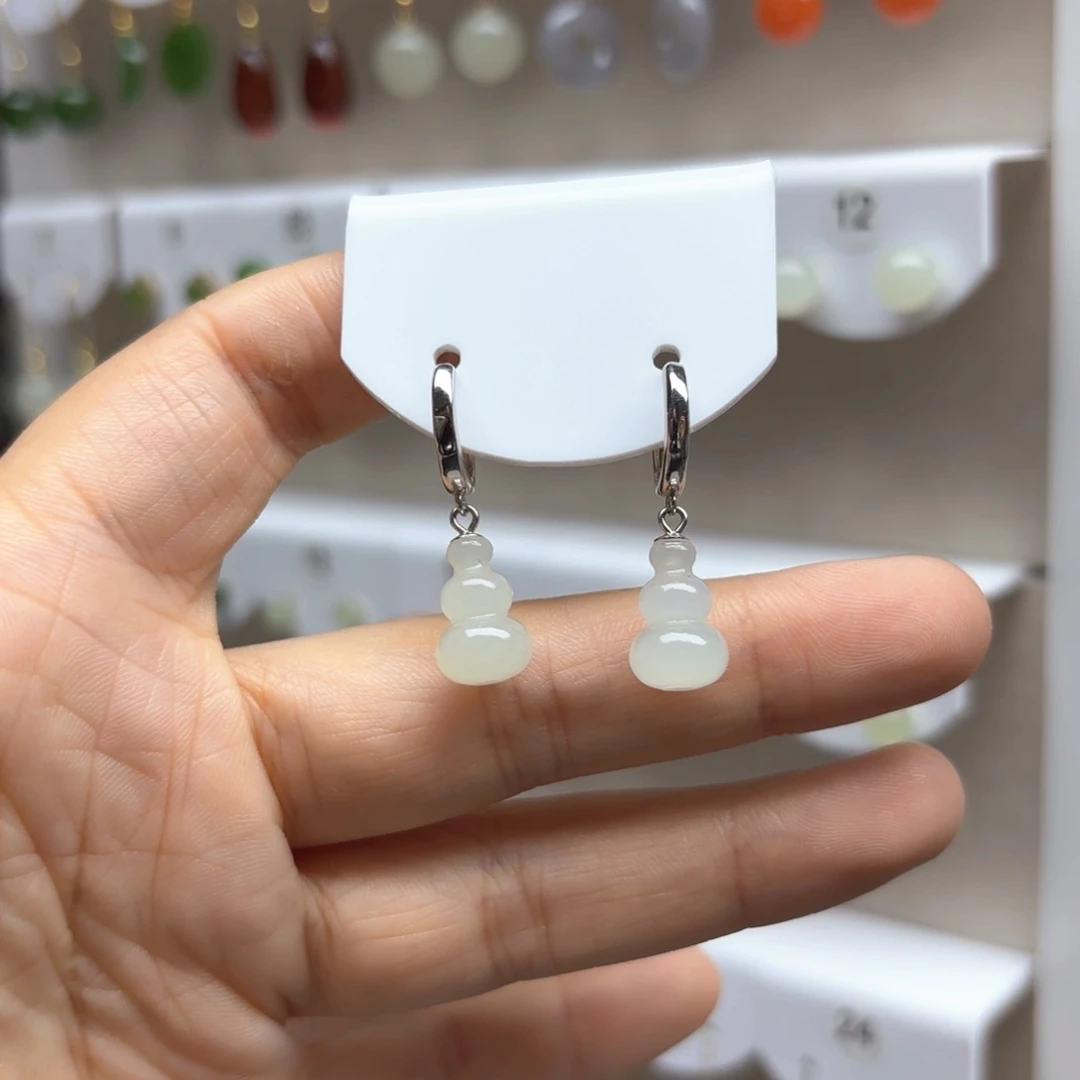 和田玉银S925镶嵌耳饰