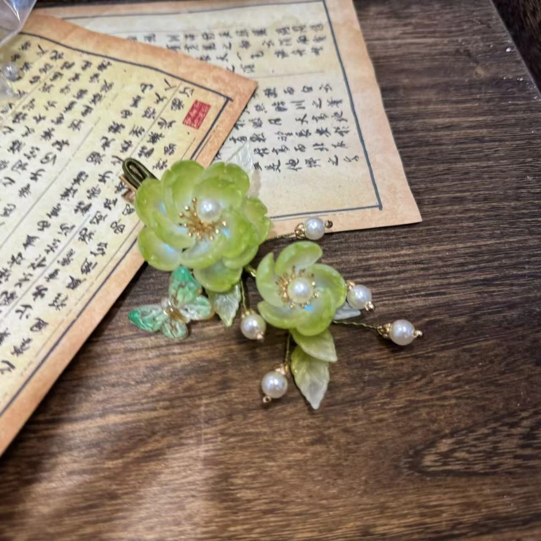 全包线牛油果绿发夹。前尘梦古风汉服配饰