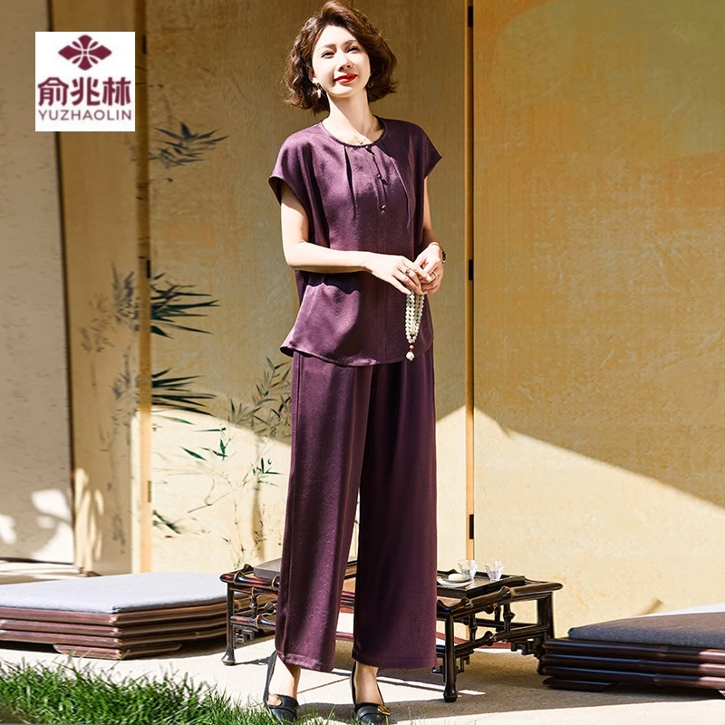 品牌妈妈套装2025夏季新款宽松遮肚显瘦两件套中老年女装夏装新款