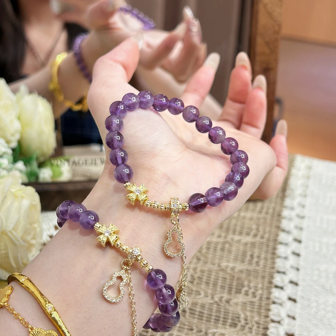【学霸】8mm紫幽灵+葫芦滴流原创设计手串天然水晶Y192