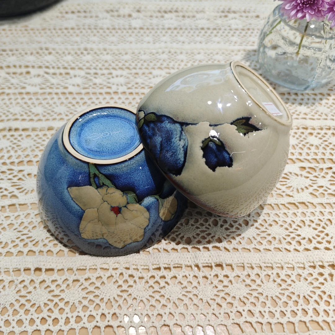 小可陶瓷4.8英寸馨兰木兰蓝混色米饭碗高温瓷釉下彩