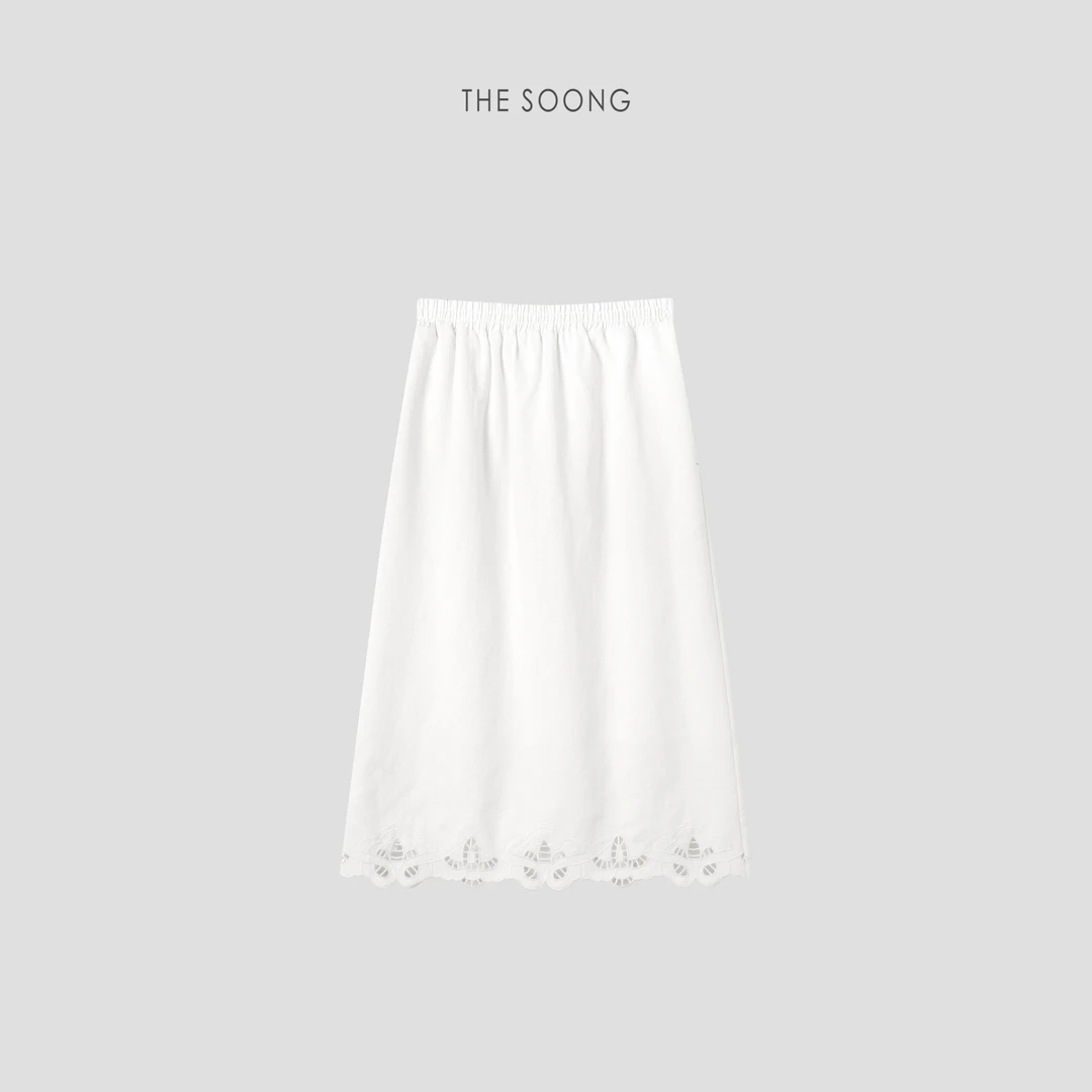 THESOONG|"镂空花纹裙"法式天丝麻量感松紧中腰半身裙HWQZ6524