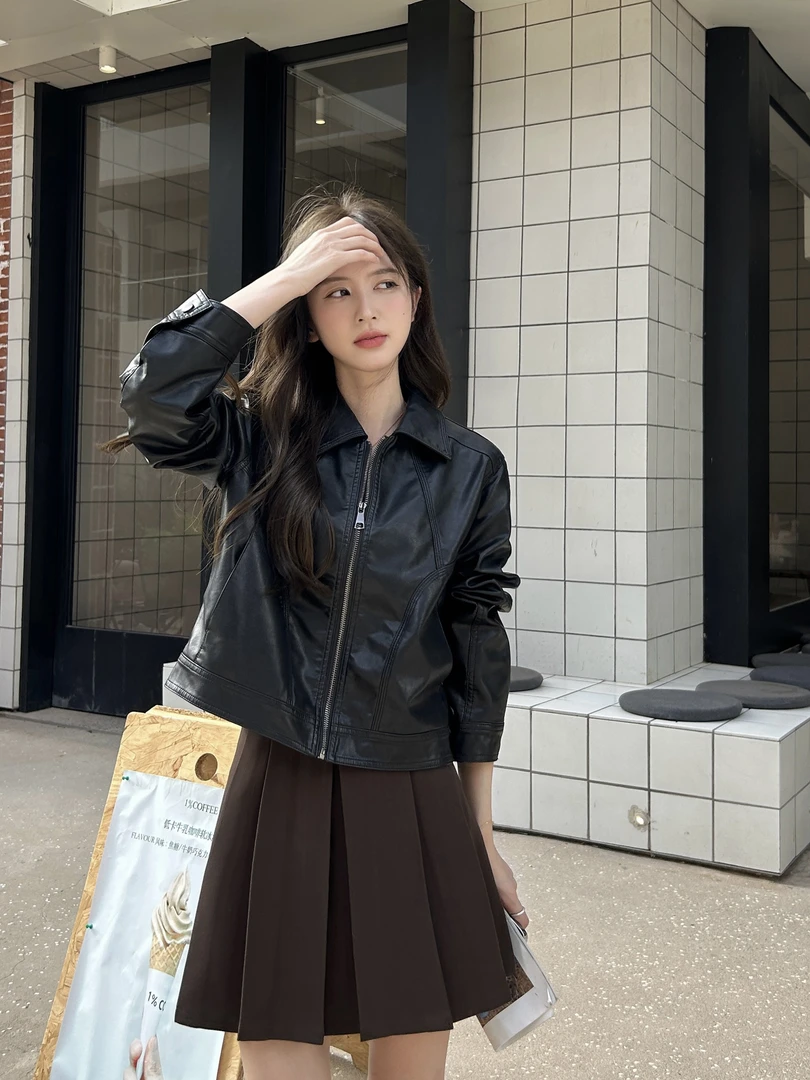 【6907】早秋新款皮衣/蛋白软皮PU皮衣外套女极简短款皮衣