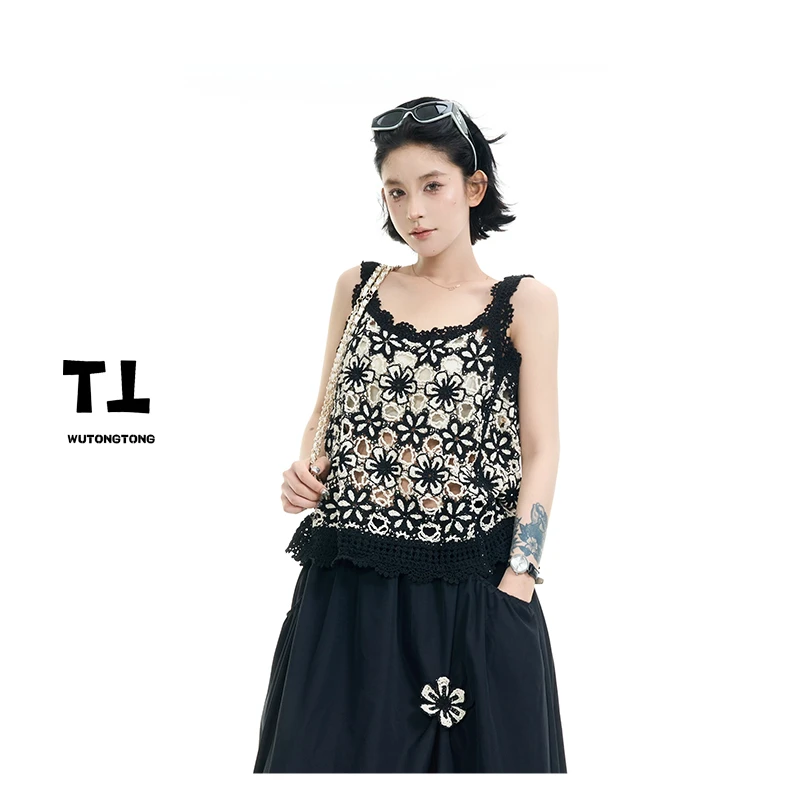 现货【蔓生花园】夏季镂空吊带背心女宽松针织衫62348