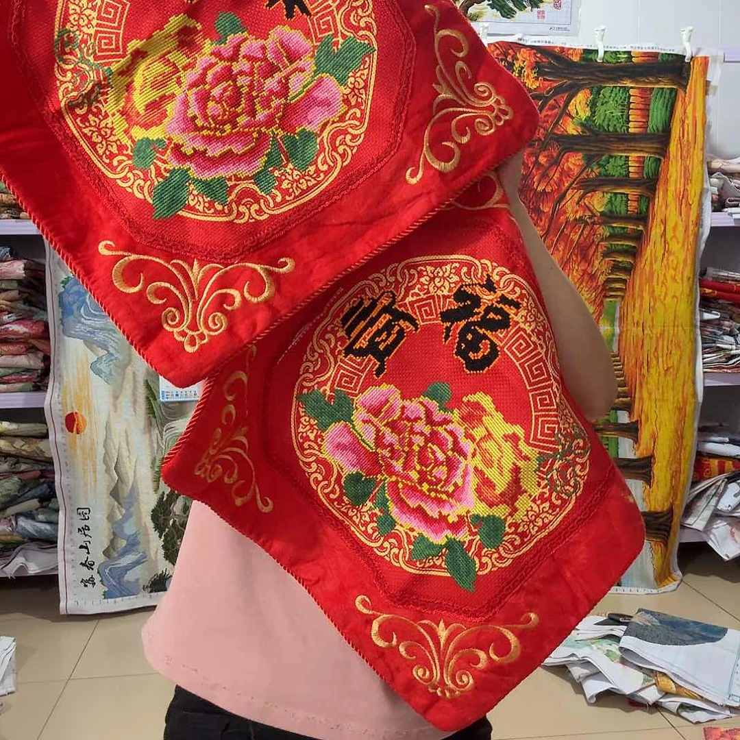 棉微***瑰十字绣成品出售